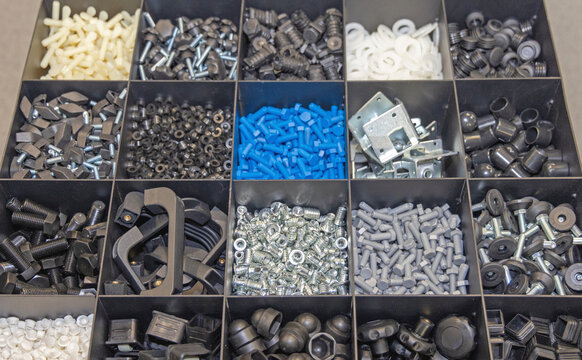Assortment Box of Hardware Fasteners Plastic Metal and Rubber Parts