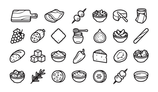 Gourmet food and appetizer icon set with appetizer culinary vegetable