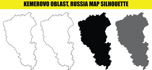 Fototapeta premium Kemerovo oblast russia map silhouette vector set including solid outline and dotted versions for region projects.