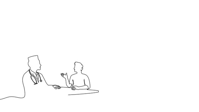 Continuous one line doctor patient drawing medical health nurse people. Doctor patient hospital art care check help clinic heart woman examination tooth stroke laboratory height evaluation insurance