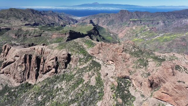 Aerial view of Parque rural del Nublo and Caldera de Tejeda, Gran Canaria, Canary Islands, Spain