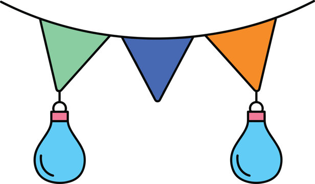 Festive Party Banner with Hanging Light Bulbs and Colorful Pennant Flags for Celebration Decorations, Events, and Holiday Vector Design