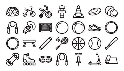 Set of sports and recreation equipment line icons with equipment, activity © Vector Galaxy