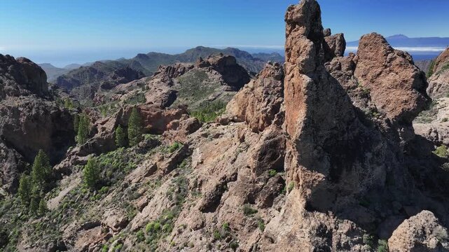 Aerial view of Parque rural del Nublo and Caldera de Tejeda, Gran Canaria, Canary Islands, Spain