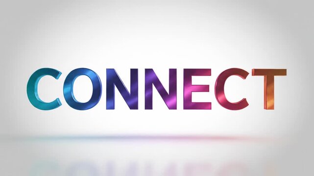 The word CONNECT is rendered in a vibrant, multi-hued typographical design with a subtle gradient effect, emphasizing communication and togetherness in a visually appealing digital presentation