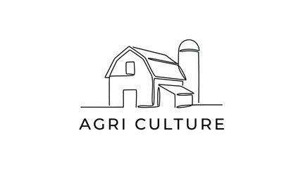 Minimalist continuous line drawing of a rustic farm barn and silo. © ida