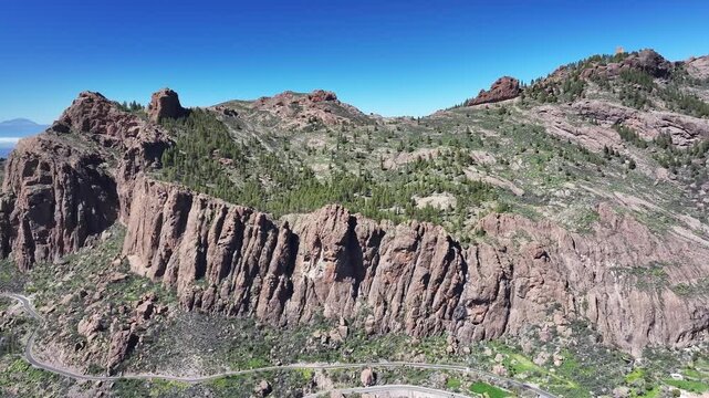 Aerial view of Parque rural del Nublo and Caldera de Tejeda, Gran Canaria, Canary Islands, Spain