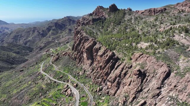Aerial view of Parque rural del Nublo and Caldera de Tejeda, Gran Canaria, Canary Islands, Spain