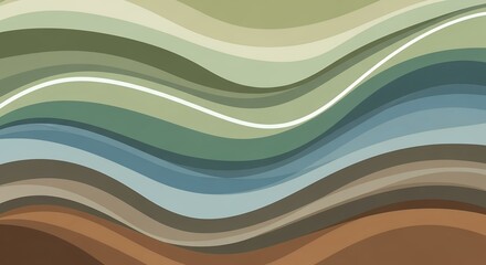 Obraz premium Abstract Background with Flowing Earth Tone Waves in Green Blue and Brown Organic Shapes