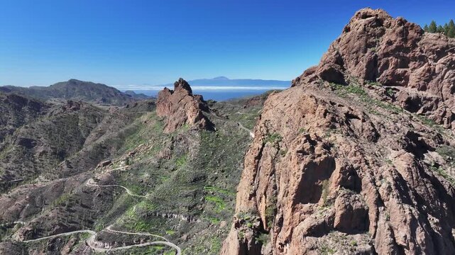 Aerial view of Parque rural del Nublo and Caldera de Tejeda, Gran Canaria, Canary Islands, Spain