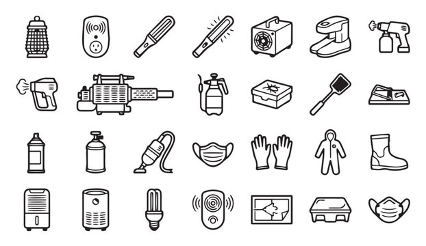 Sanitization and personal protection equipment line icons with sanitization