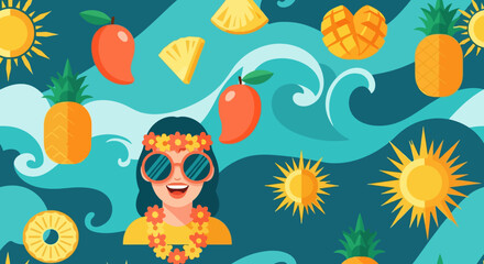 Obraz premium Happy Woman with Sunglasses and Flower Lei.