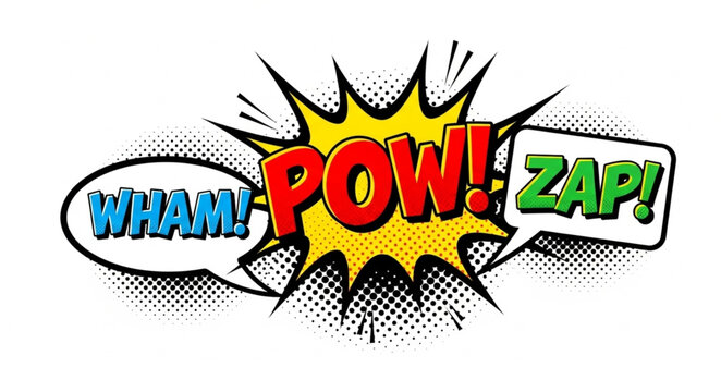Comic Book Style Sound Effects Wham Pow Zap.