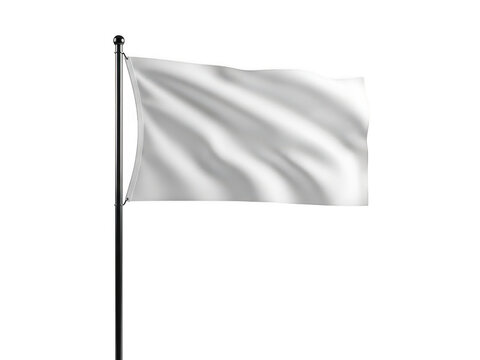 A white flag waving on a black pole isolated on transparent background