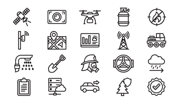 Technology and engineering outline icon collection with technology, engineering