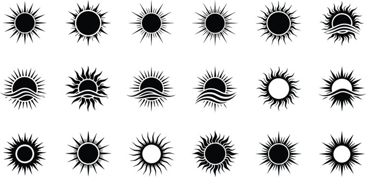 Sun and wave silhouette collection isolated on transparent background