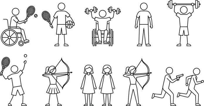 Adaptive Sports and Inclusive Activities Icon Set Vector Illustration with Disability Fitness Recreation and Paralympic Symbols Collection
