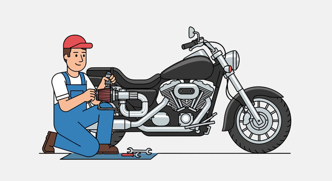 Man repairing a black motorcycle 2.