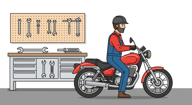 Man Riding Motorcycle Wearing Overalls.
