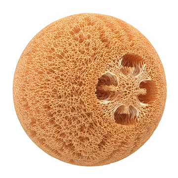 Cute close-up of a small brown donut with bite marks isolated on white background
