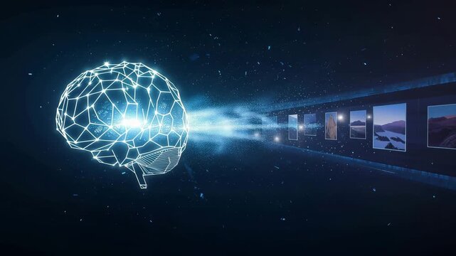 冷たい青の光で表現した生成AIが画像を生み出す未来テクノロジー
