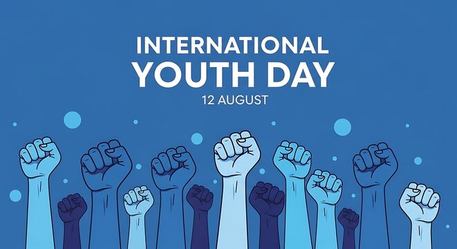 International youth day illustration with raised fists and blue gradient