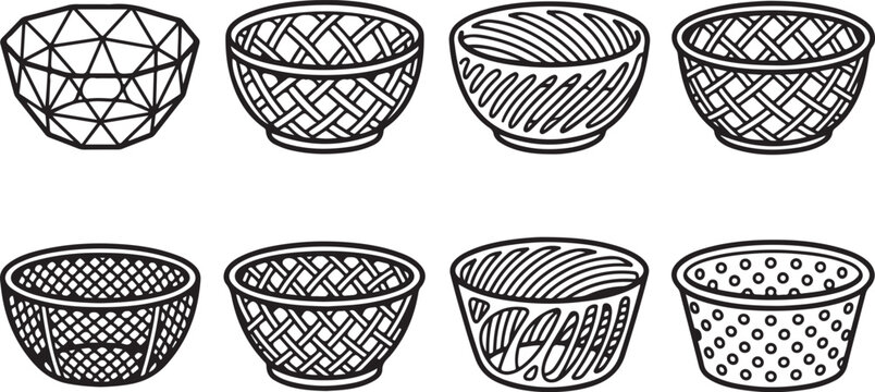 Seamless patterns with woven baskets and dotted textures Vector