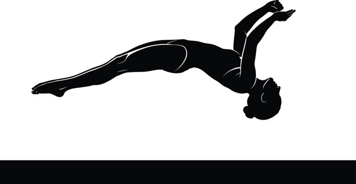 Female gymnast performing a back handspring flip or jump silhouette on a gymnastics balance beam training element