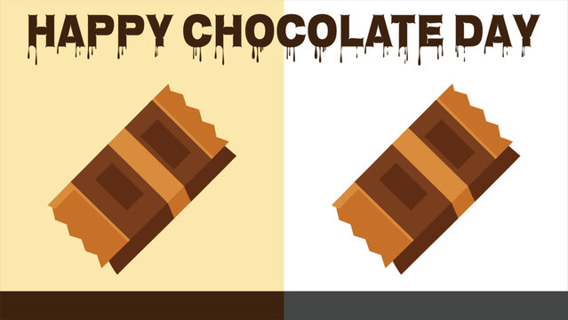 Happy chocolate day background template with wrapped candy bar icon showing chocolate snack design for festive holiday celebration.