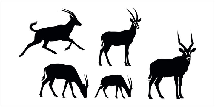 Antelope herd in silhouette during a graceful safari migration across a blank canvas