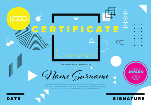 Modern Abstract Certificate of Achievement Template in Memphis Style