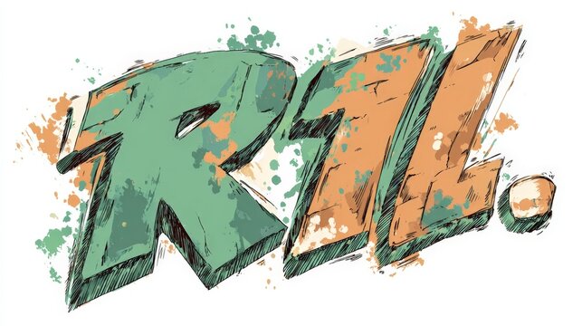 Bold letters with green and orange splatter effects