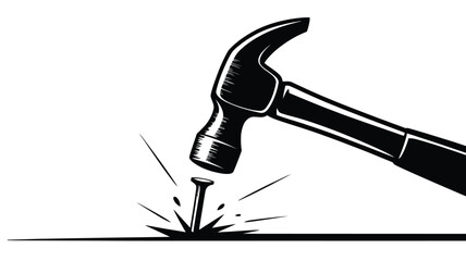 Hammer striking nail vector silhouette icon, carpentry and construction tool symbol for woodworking, repair, and handyman design © Gary D. Marlow