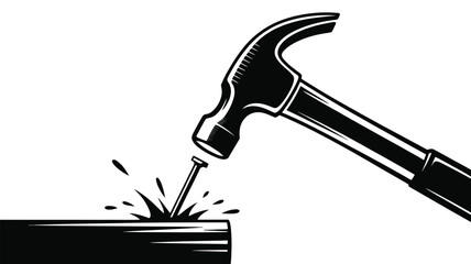 Hammer striking nail vector silhouette icon, carpentry and construction tool symbol for woodworking, repair, and handyman design © Gary D. Marlow