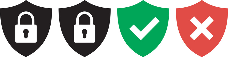 security shield icon set. shield with lock icon set. shield checkmark and shield lock icon for app, and website. cyber protection icon. vector illustration transparent background, digital security  © AKTHERRUZZAMAN