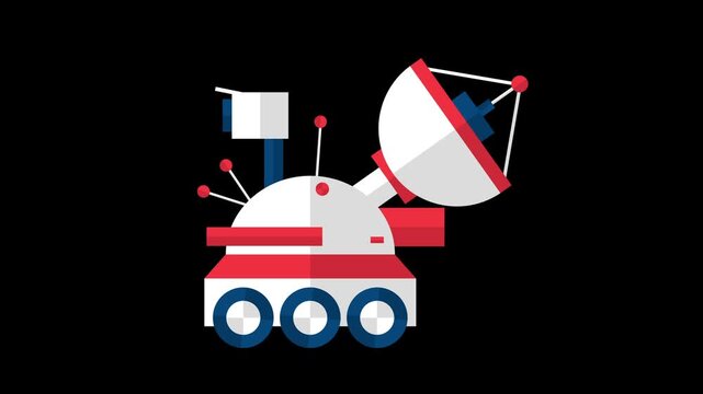 Lunar rover with satellite dish exploring space surface on black background