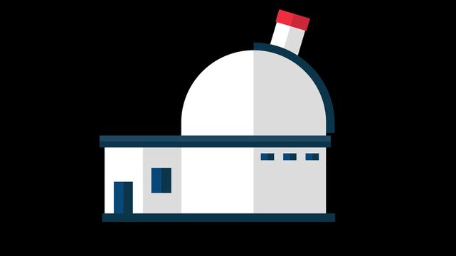 Modern building exterior with arched roof and red white flag against black background