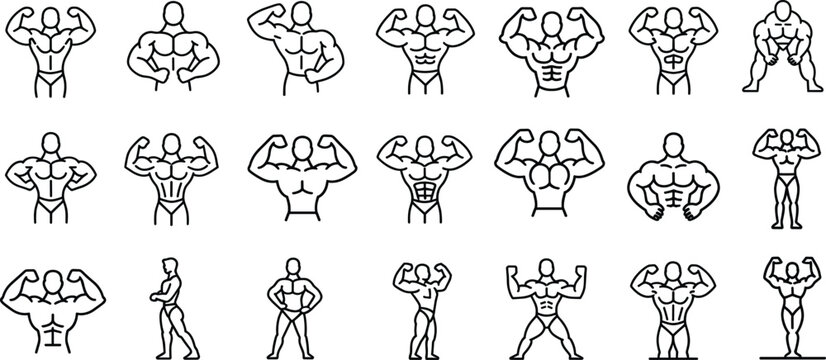 Bodybuilding Icons and Fitness Line Art Vector Set for Gym, Weightlifting, and Muscle Logo Design