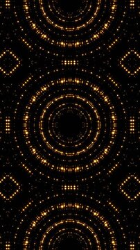 abstract gold circle light wall with golden glitter shiny stars and bokeh lights and particle ,dark luxury holiday christmas and new year vertical social media motion background
