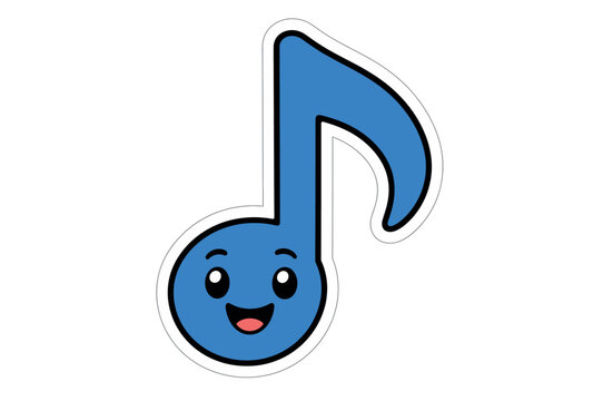 Smiling Blue Music Note Icon.
