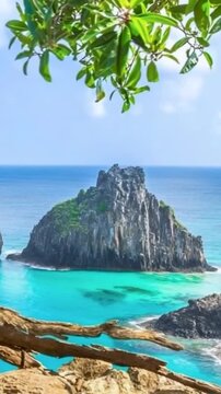 Fernando de Noronha in Brazil. Morro Dois Irmaos and Baia dos Porcos. Vertical video