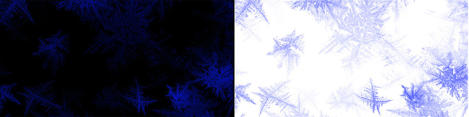 Transparent frost crystal texture overlay on black background with icy blue winter patterns for video design. © MatStudio