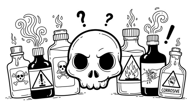 Toxic chemicals and skull warning sign.