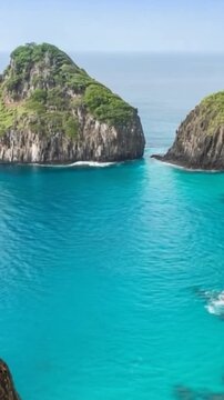 Fernando de Noronha in Brazil. Morro Dois Irmaos and Baia dos Porcos. Vertical video