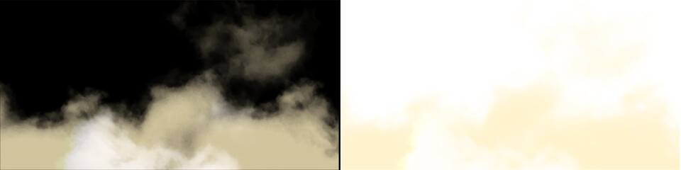 Fototapeta premium Abstract illustration of earthy brown and white misty clouds or smoke spreading across a dark background.