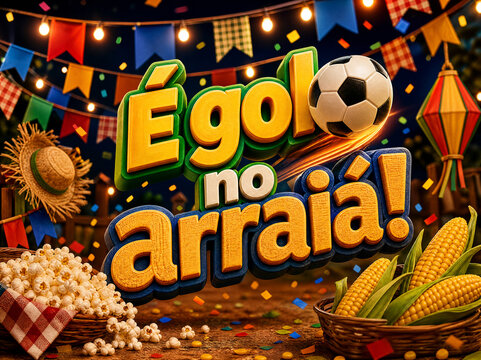 &Eacute; Gol no Arrai&aacute; em 3D com Bola de Futebol e Festa Junina