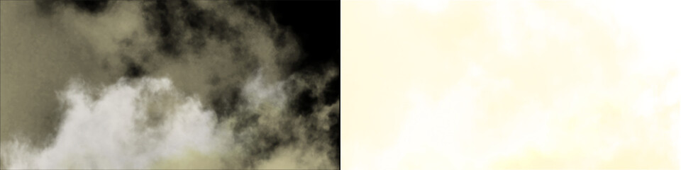 Fototapeta premium Thick beige smoke and dense mist clouds on transparent background for high quality creative visual production.
