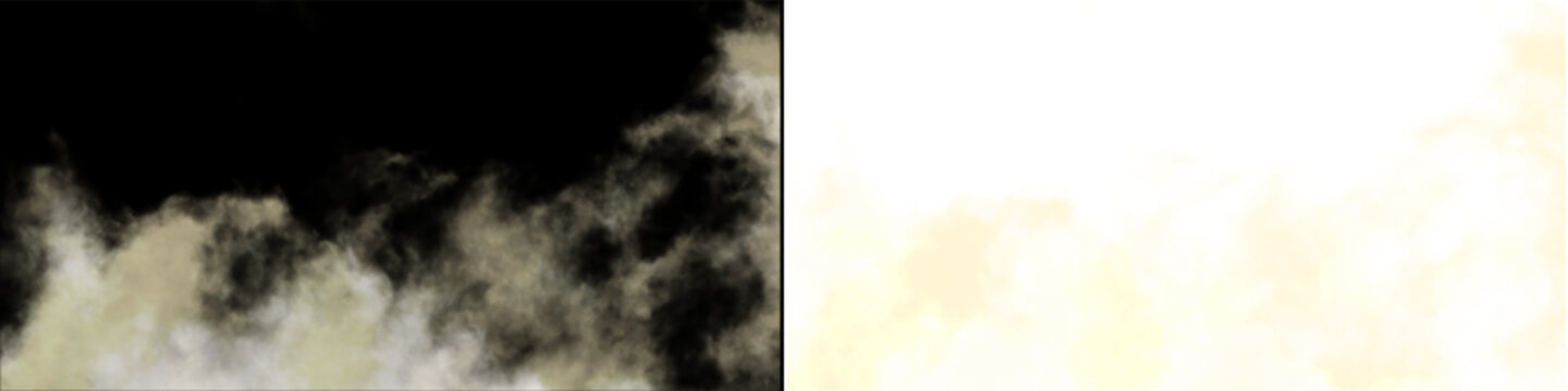 Yellow dust smoke and sand storm clouds on transparent background for creative video editing and design work.