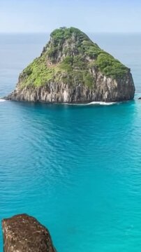 Fernando de Noronha in Brazil. Morro Dois Irmaos and Baia dos Porcos. Vertical video