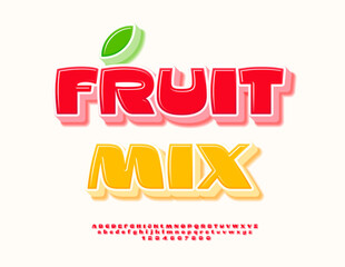 Fototapeta premium Vector Tasty emblem Fruit Mix. Fashion Red 3D Font. Modern Alphabet Letters and Numbers set.
